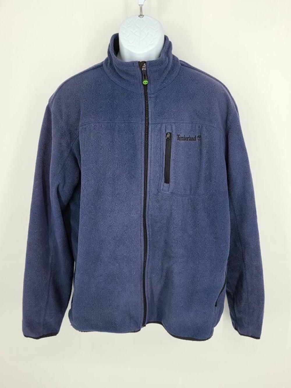 Timberland Fleece Jacket Blue Full Zip Mock Neck Outerwear Coat Men Size Large